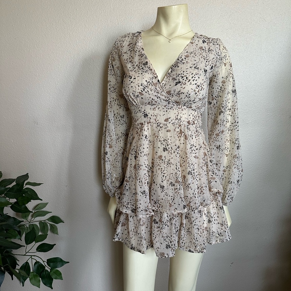 Japna Dress Womens Small Multi Color Metallic Shimmer Ruffled Waist Tie Mini